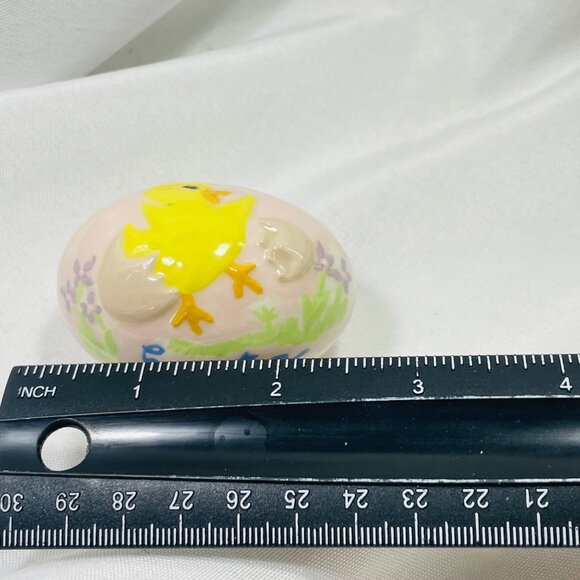 Easter Egg  Yellow Chick & Floral Design Handcrafted By Dolly Vintage Ceramic - Picture 8 of 9